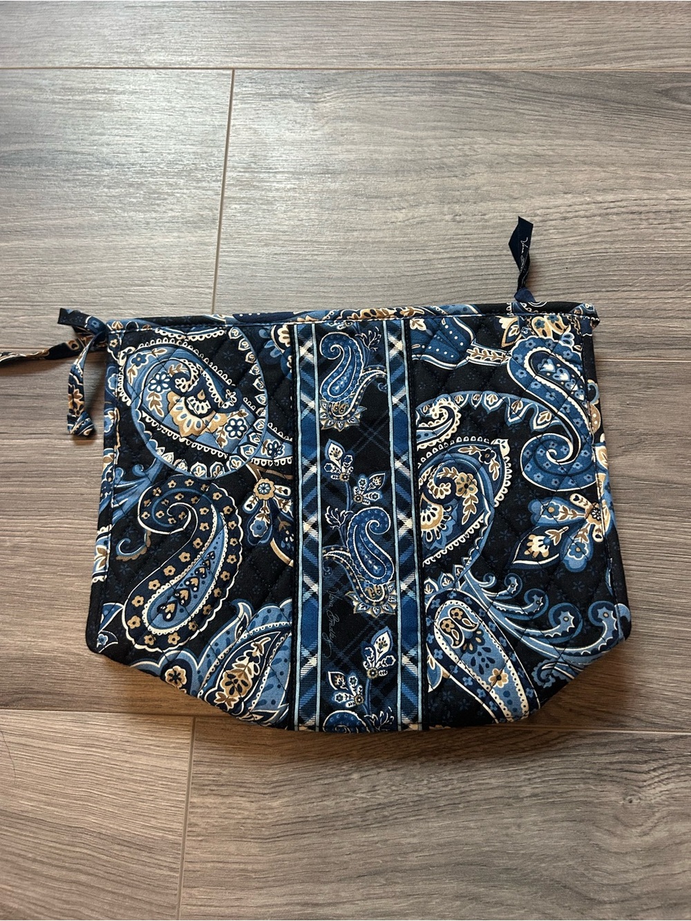 Vera Bradley Quilted Paisley Cosmetic Pouch in Navy, Black and Tan